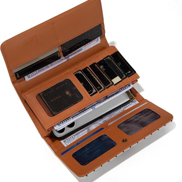 Lee Trifold Womens Wallets RFID Blocking Long Wallet Card Holder Clutch Wristlet - Picture 3 of 7